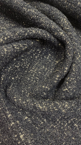Designer Water & Stain Resistant Wool Blend MCM Mid Century Modern Charcoal Grey Beige Boucle Upholstery Fabric WHS 3322