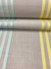 Load image into Gallery viewer, 1.3 Yard of Designer Aqua Blue Grey Yellow Stripe Water Resistant Upholstery Drapery Fabric WHS 4069