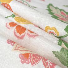 Load image into Gallery viewer, Cream Orange Pink Green Linen Blend Floral Upholstery Drapery Fabric FB