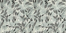 Load image into Gallery viewer, Cotton Linen Stain Resistant Cream Grey Black Aqua Blue Botanical Upholstery Drapery Fabric FB