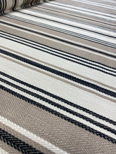 Load image into Gallery viewer, Designer Cream Taupe Black Nautical Stripe Water &amp; Stain Resistant Upholstery Drapery Fabric WHS 3629