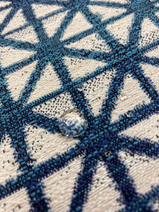 Designer Geometric Water & Stain Resistant Teal Navy Blue Cream Shibori Upholstery Fabric WHS 3360
