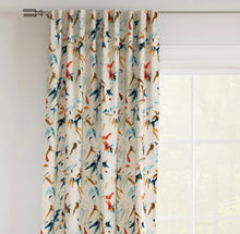 Load image into Gallery viewer, Stain Resistant Cream Navy Blue Mustard Orange Floral Bird Upholstery Drapery Fabric CF