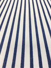Load image into Gallery viewer, Designer Water &amp; Stain Resistant Indoor Outdoor White Navy Blue Stripe Nautical Upholstery Drapery Fabric WHS 3195