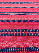 Load image into Gallery viewer, Designer Raspberry Red Navy Blue Woven Kilim Stripe Water &amp; Stain Resistant Upholstery Fabric WHS 3240