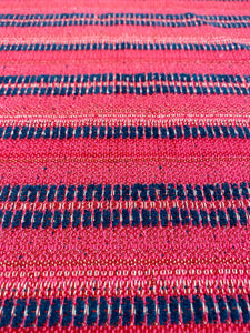 Designer Raspberry Red Navy Blue Woven Kilim Stripe Water & Stain Resistant Upholstery Fabric WHS 3240