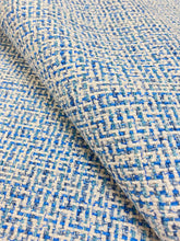 Load image into Gallery viewer, Brunschwig &amp; Fils Gambier Marine Italian Blue Teal White Tweed Upholstery Fabric WHS 3412