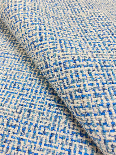Brunschwig & Fils Gambier Marine Italian Blue Teal White Tweed Upholstery Fabric WHS 3412