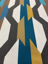 Load image into Gallery viewer, Arc Com Crescendo Caribbean Abstract Geometric Teal Mustard Cream Water &amp; Stain Resistant Upholstery Fabric WHS 3054