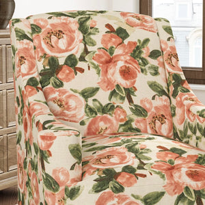 Stain Resistant Beige Rose Red Green Floral Upholstery Drapery Fabric CF