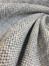 Load image into Gallery viewer, Designer Heavy Duty Indoor Outdoor MCM Mid Century Modern Navy Denim Blue Cream Tweed Water &amp; Stain Resistant Upholstery Fabric WHS