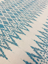 Load image into Gallery viewer, Designer Blue Teal Cream Stripe Ikat Indoor Outdoor Water &amp; Stain Resistant Upholstery Fabric STA 3292