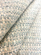 Load image into Gallery viewer, Designer Seafoam Aqua Green Beige MCM Mid Century Modern Tweed Upholstery Fabric WHS 3971