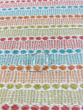 Load image into Gallery viewer, Designer Green Orange Turquoise Blue Red Stripe Water &amp; Stain Resistant Upholstery Fabric WHS 3472