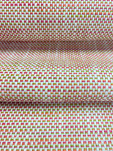 Load image into Gallery viewer, 1.7 Yard Designer Water &amp; Stain Resistant Indoor Outdoor MCM Mid Century Modern Hot Pink Green Orange White Tweed Upholstery Fabric WHS 3967