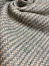 Load image into Gallery viewer, Designer MCM Mid Century Modern Teal Aqua Beige Tweed Stripe Upholstery Fabric STA 3772