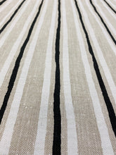 Load image into Gallery viewer, Designer Beige White Black Hand Printed Stripe Belgian Linen Upholstery Fabric WHS 3160