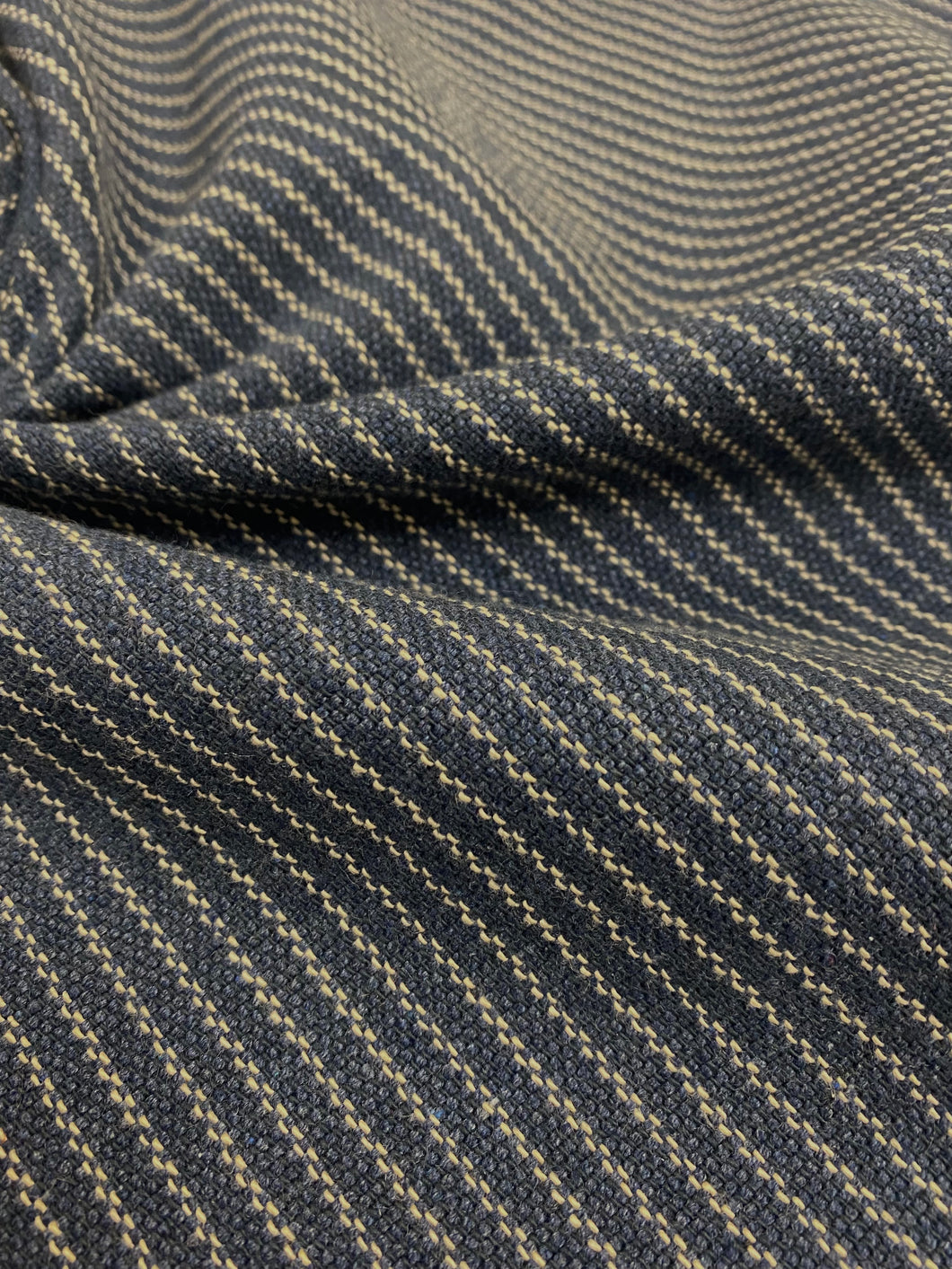 Navy Blue Beige Stripe Upholstery Fabric