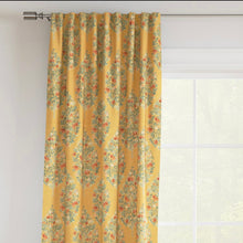 Load image into Gallery viewer, Stain Resistant Floral Mustard Yellow Red Teal Green Pomegranate Drapery Upholstery Fabric CF