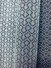 Load image into Gallery viewer, Sunbrella Sir Arthur Navy Blue Grey Geometric Reversible Indoor Outdoor Water &amp; Stain Resistant Upholstery Fabric WHS 3468