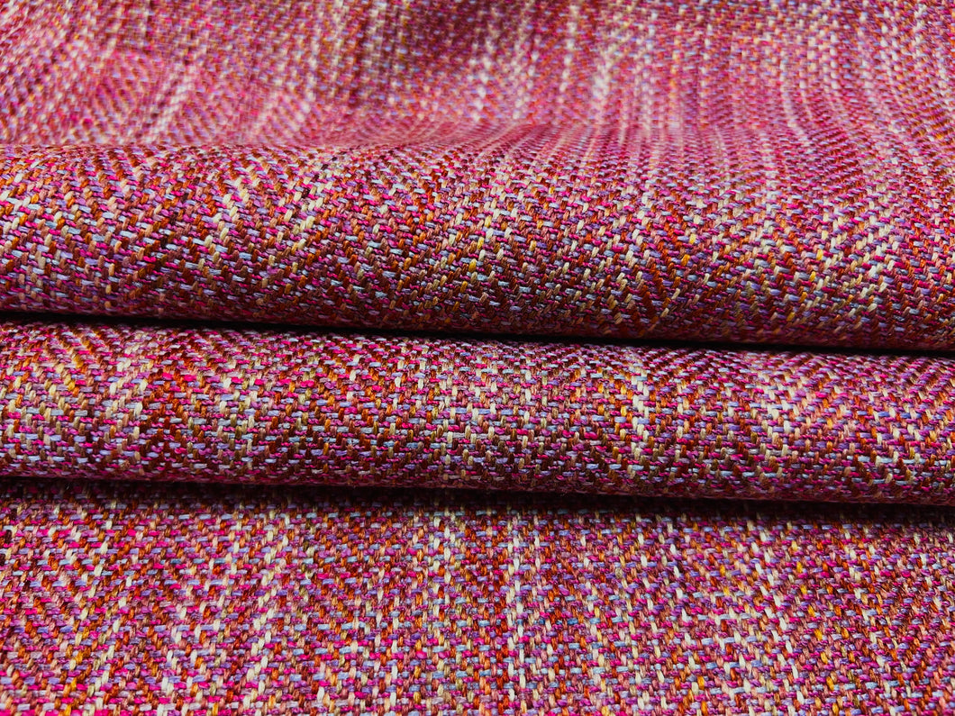 Water Stain Resistant Magenta Pink Red Orange Tweed Upholstery Drapery Fabric