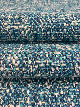 Load image into Gallery viewer, Designer Turquoise Navy Blue White Teal MCM Mid Century Modern Boucle Upholstery Fabric STA 3964