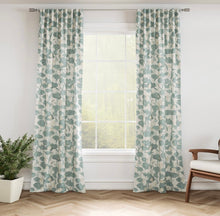 Load image into Gallery viewer, Stain Resistant Beige Teal Blue Lotus Floral Upholstery Drapery Fabric CF