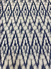 Load image into Gallery viewer, Designer Water &amp; Stain Resistant Ikat Navy Blue White Upholstery Drapery Fabric STA 3241