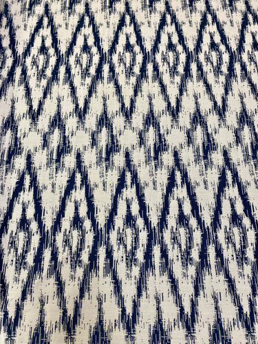 Designer Water & Stain Resistant Ikat Navy Blue White Upholstery Drapery Fabric STA 3241