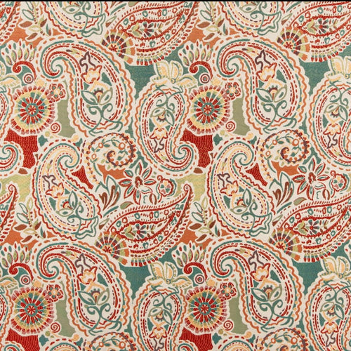 Beige Orange Teal Yellow Paisley Upholstery Drapery Fabric CF