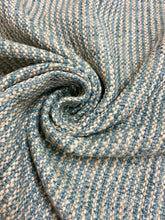 Load image into Gallery viewer, Designer MCM Mid Century Modern Teal Aqua Beige Tweed Stripe Upholstery Fabric STA 3772