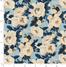 Load image into Gallery viewer, Stain Resistant Blue Grey Beige Navy Blue Floral Upholstery Drapery Fabric CF