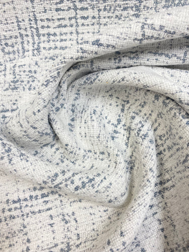 Designer Cream Blue Grey Abstract MCM Mid Century Modern Chenille Water & Stain Resistant Upholstery Fabric WHS 3474