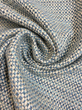 Load image into Gallery viewer, Designer Water &amp; Stain Resistant French Blue Cream Grey Silver Metallic Tweed Upholstery Fabric WHS 3839