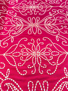 Designer Hot Pink White Embroidered Floral Linen Drapery Fabric STA 3149