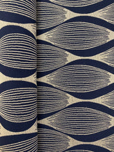 Load image into Gallery viewer, Crypton Whish Sapphire Water &amp; Stain Resistant Navy Blue Beige Geometric Upholstery Fabric WHS 3690