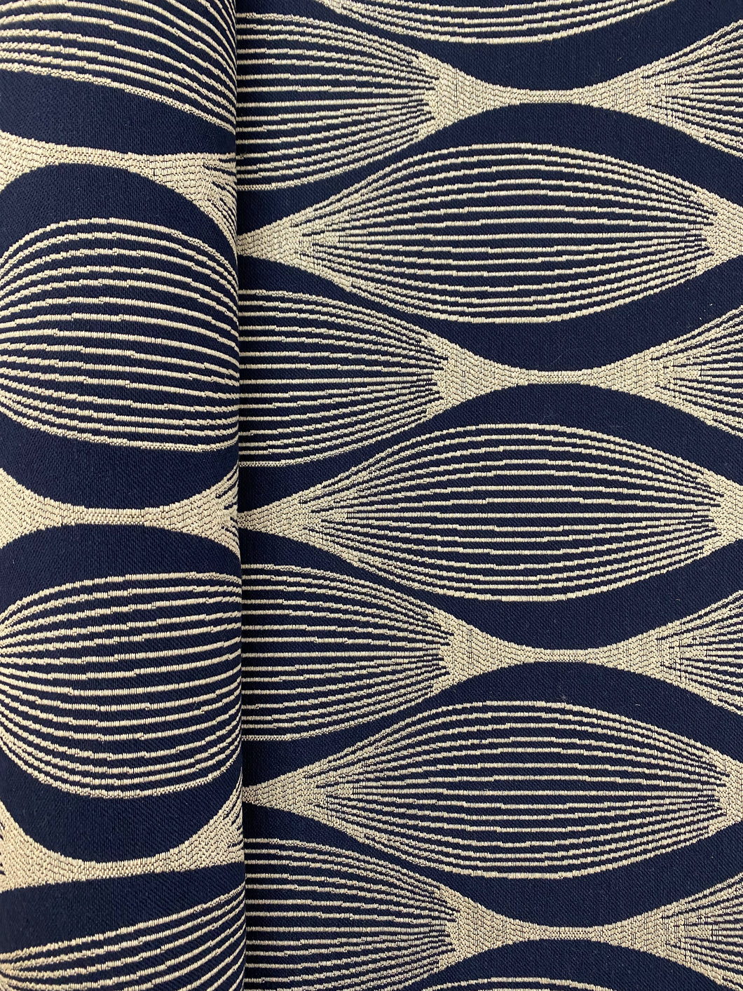 Crypton Whish Sapphire Water & Stain Resistant Navy Blue Beige Geometric Upholstery Fabric WHS 3690