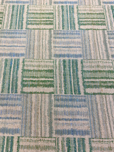1.25 Yard Michael Smith Asera Green Blue Beige Wool Check Linen Geometric Water Resistant Upholstery Fabric WHS 3480