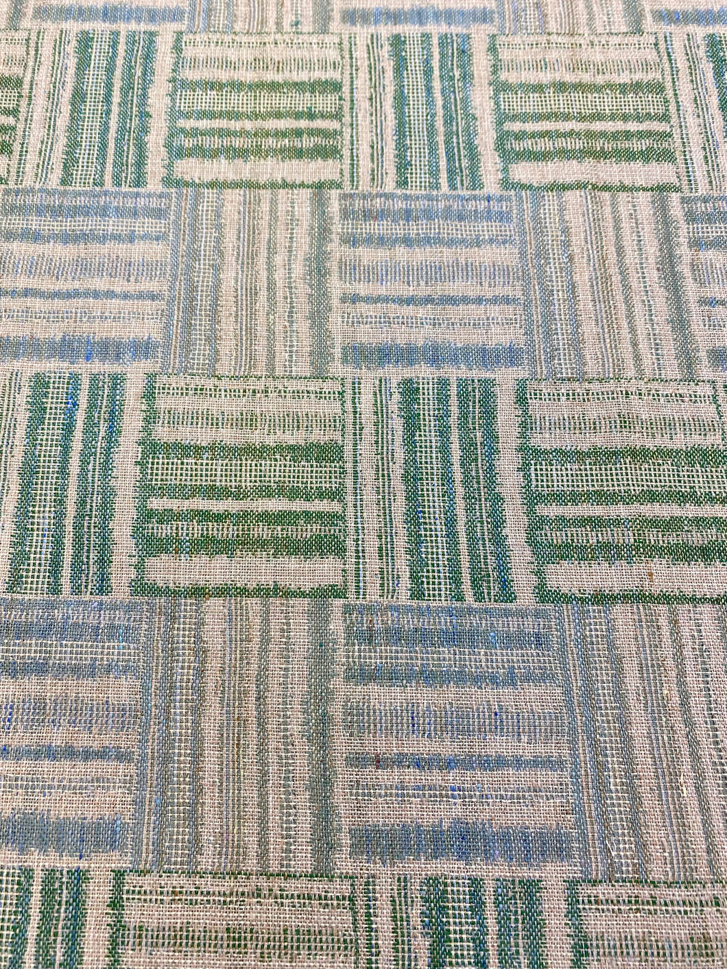 1.25 Yard Michael Smith Asera Green Blue Beige Wool Check Linen Geometric Water Resistant Upholstery Fabric WHS 3480