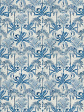 Load image into Gallery viewer, Linen Cotton Aqua Navy Blue Botanical Tropical Palm Tree Upholstery Drapery Fabric FB