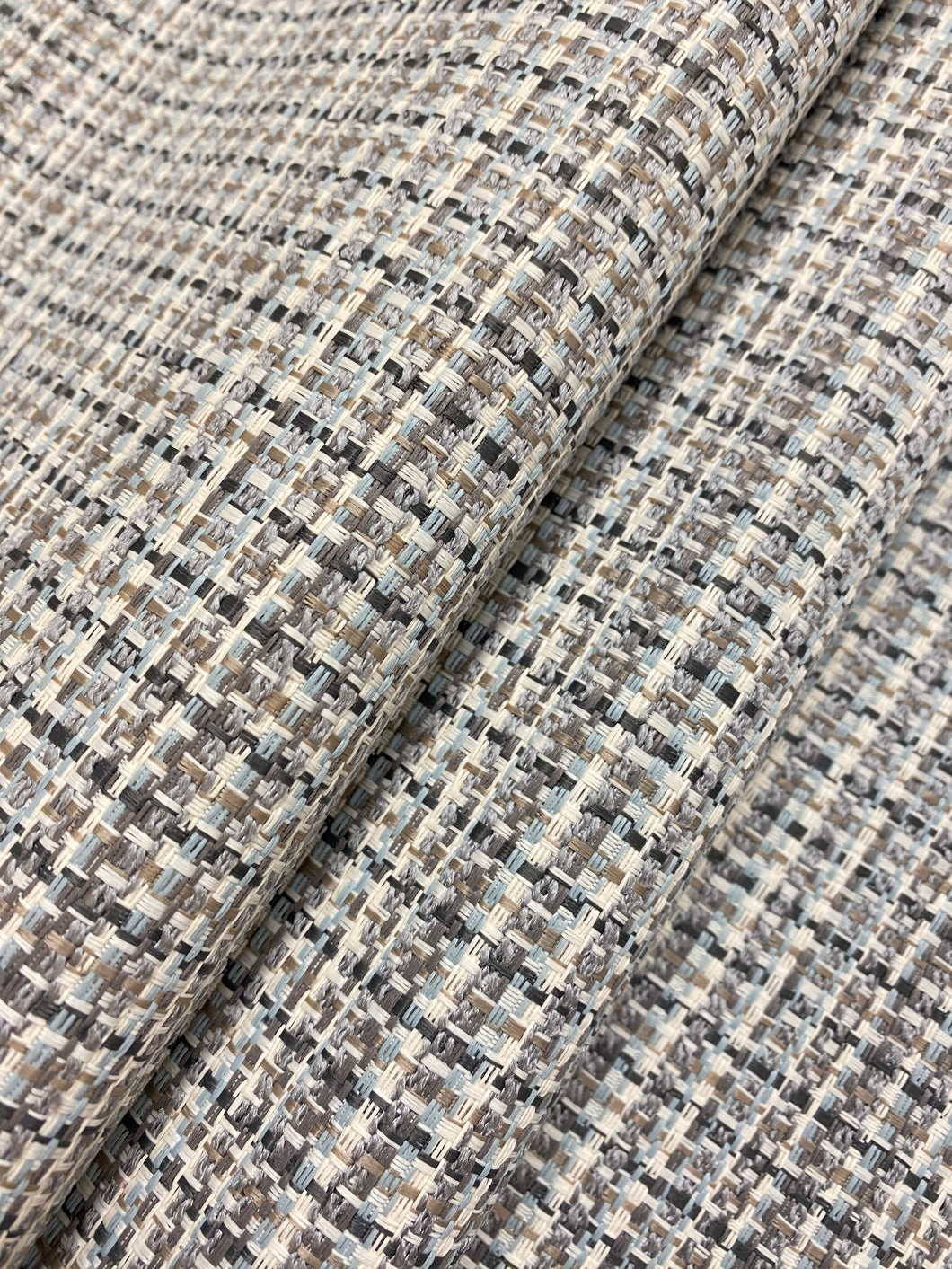 Designer Water & Stain Resistant Performance MCM Black Taupe Grey Stripe Upholstery Fabric WHS 4199