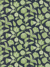 Load image into Gallery viewer, Linen Cotton Floral Botanical Navy Blue Lime Green White Upholstery Drapery Fabric FB