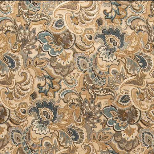 Beige Mustard Olive Green Teal Paisley Upholstery Fabric CF