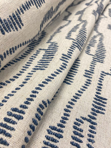 Lee Industries Quinton Denim Water & Stain Resistant Abstract Blue Beige Cotton Flax Blend Upholstery Fabric WHS 3498