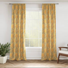 Load image into Gallery viewer, Stain Resistant Floral Mustard Yellow Red Teal Green Pomegranate Drapery Upholstery Fabric CF