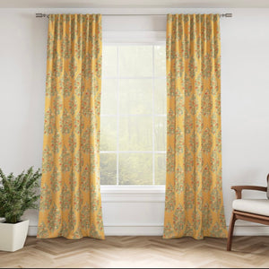 Stain Resistant Floral Mustard Yellow Red Teal Green Pomegranate Drapery Upholstery Fabric CF