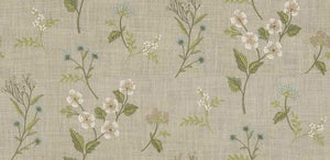 Floral Ecru Beige Green Aqua Floral Embroidered Drapery Fabric FB