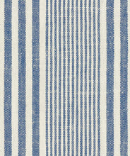 Load image into Gallery viewer, Linen Cotton French Blue Cream Nautical Stripe Upholstery Fabric FB