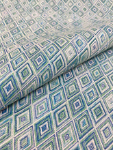 Load image into Gallery viewer, 1.25 Yds SCHUMACHER Diamond Strie Peacock Green Blue Indoor Outdoor Upholstery Fabric STA 3115
