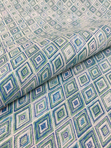 1.25 Yds SCHUMACHER Diamond Strie Peacock Green Blue Indoor Outdoor Upholstery Fabric STA 3115